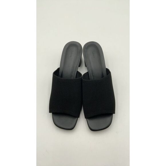 Quince Italian Leather & Eco Knit Heeled Mule Black Shoes 10 - Picture 3 of 3